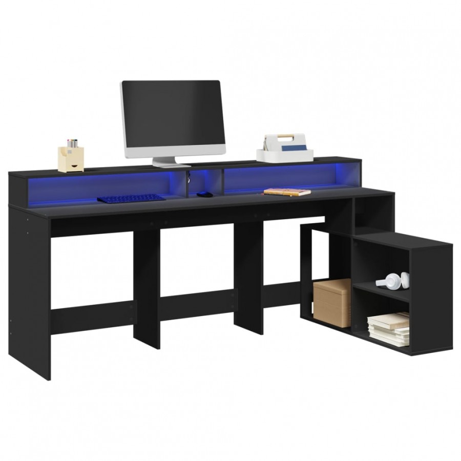 Bureau avec lumières LED noir 200x104x91 cm bois d'ingénierie