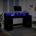 Bureau avec lumières LED noir 160x55x91 cm bois d'ingénierie