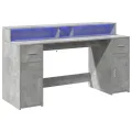 Bureau et lumières LED gris béton 160x55x91cm bois d'ingénierie