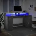 Bureau et lumières LED gris béton 160x55x91cm bois d'ingénierie