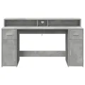 Bureau et lumières LED gris béton 160x55x91cm bois d'ingénierie