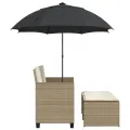 Canapé de jardin 2 places avec parasol et tabourets beige rotin
