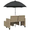 Canapé de jardin 2 places avec parasol et tabourets beige rotin