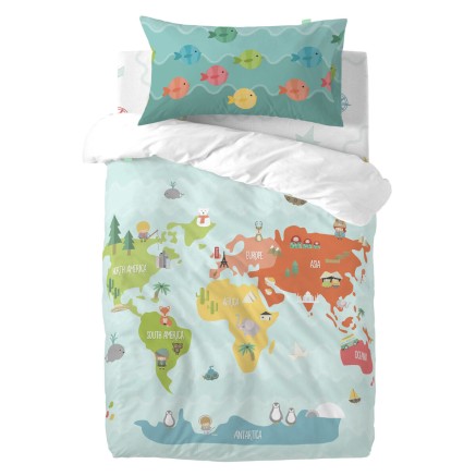 Bettbezug-Set HappyFriday Happynois World Map Bunt Babybettchen 2 Stü