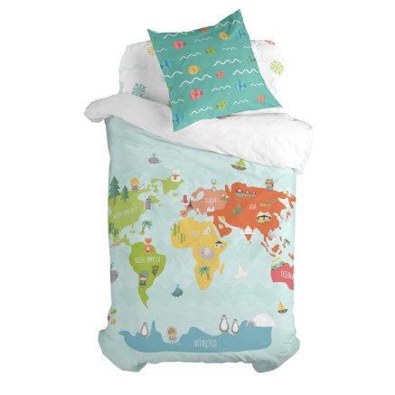 Dekbedovertrek set HappyFriday Happynois World Map Multicolour Bed van