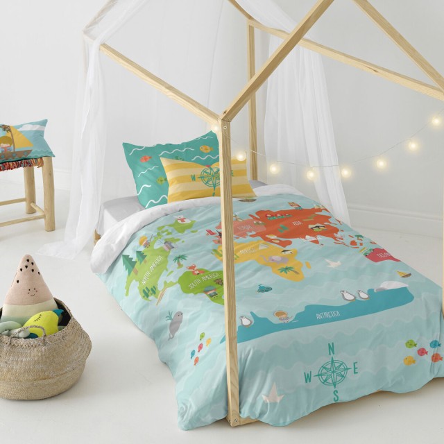 Dekbedovertrek set HappyFriday Happynois World Map Multicolour Bed van