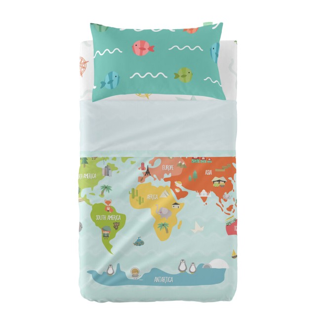 Juego de Sábanas HappyFriday Happynois World Map Multicolor Cuna de B