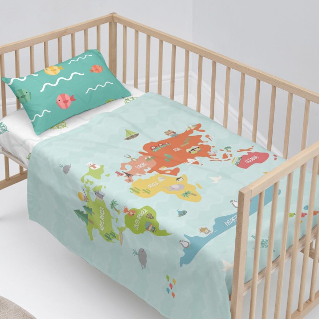 Bedding set HappyFriday Happynois World Map Multicolour Baby Crib 2 Pi