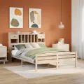 Lit bibliothèque sans matelas 140x200 cm bois massif de pin