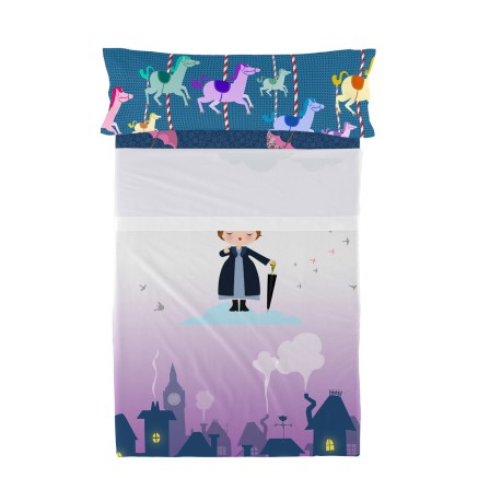 Jeu de draps HappyFriday Mr Fox Nanny Multicouleur Lit 1 persone 2 Pi