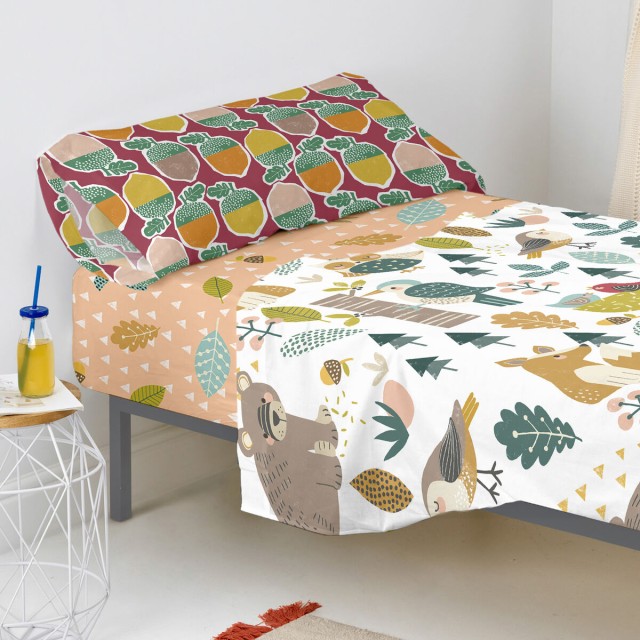 Fitted bottom sheet HappyFriday Moshi Moshi Harvestwood Multicolour 90