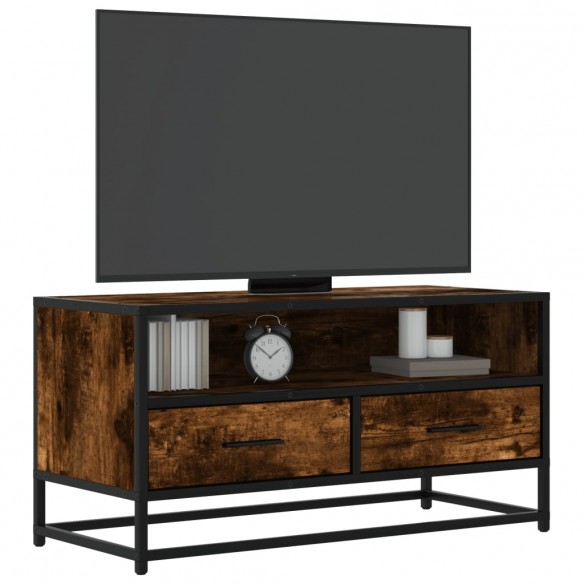 Meuble TV chêne fumé 80x34,5x40 cm bois d'ingénierie et métal