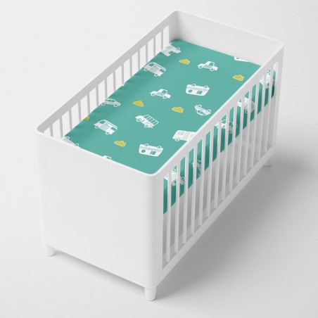 Fitted sheet HappyFriday MOSHI MOSHI Green Multicolour 60 x 120 x 14 c