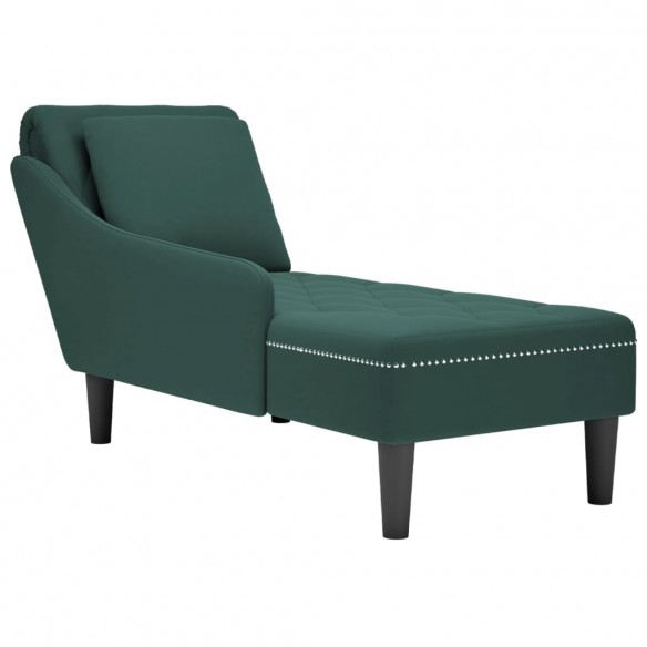 Fauteuil long et coussin et accoudoir droit vert foncé velours