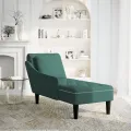 Fauteuil long et coussin et accoudoir droit vert foncé velours