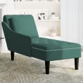 Fauteuil long et coussin et accoudoir droit vert foncé velours
