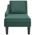 Fauteuil long et coussin et accoudoir droit vert foncé velours
