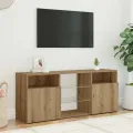Meuble TV avec lumières LED chêne artisanal bois d'ingénierie