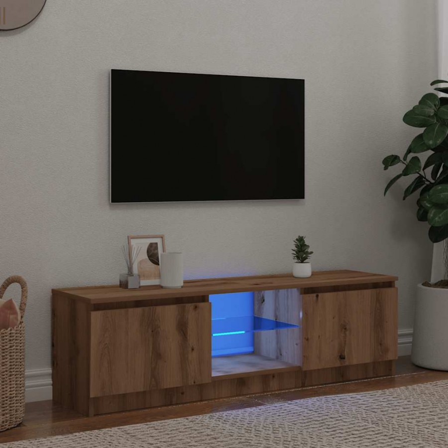 Meuble TV avec lumières LED chêne artisanal bois d'ingénierie