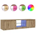 Meuble TV avec lumières LED chêne artisanal bois d'ingénierie
