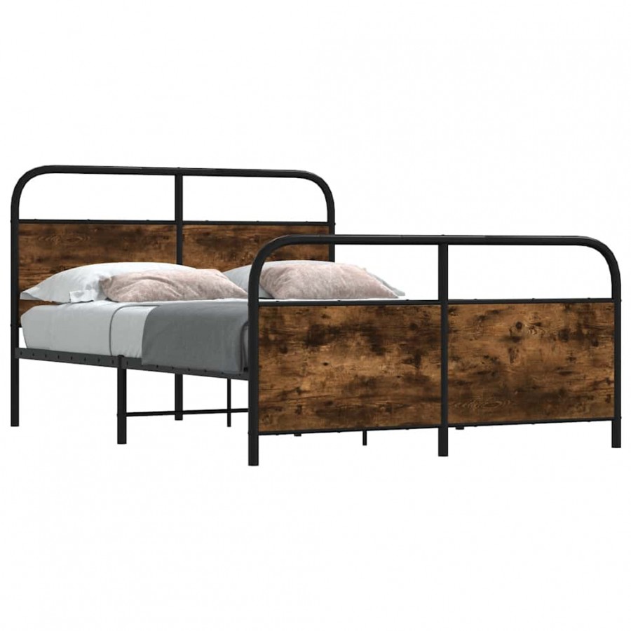 Cadre de lit en métal sans matelas chêne fumé 140x190 cm