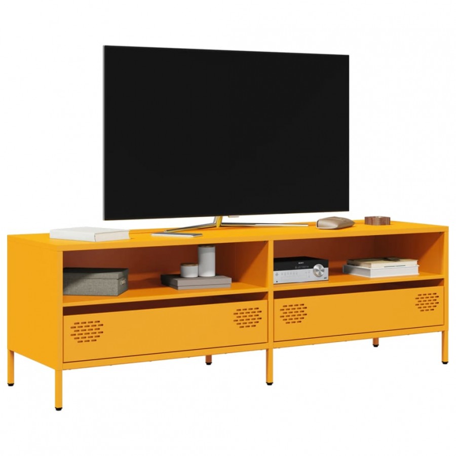 Meuble TV jaune moutarde 135x39x43,5 cm acier laminé à froid