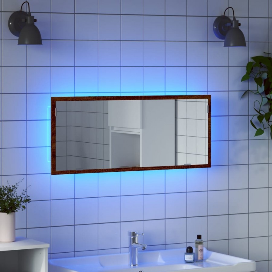 Miroir de salle de bain à LED chêne marron bois d'ingénierie