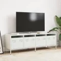 Meuble TV blanc 135x39x43,5 cm acier laminé à froid