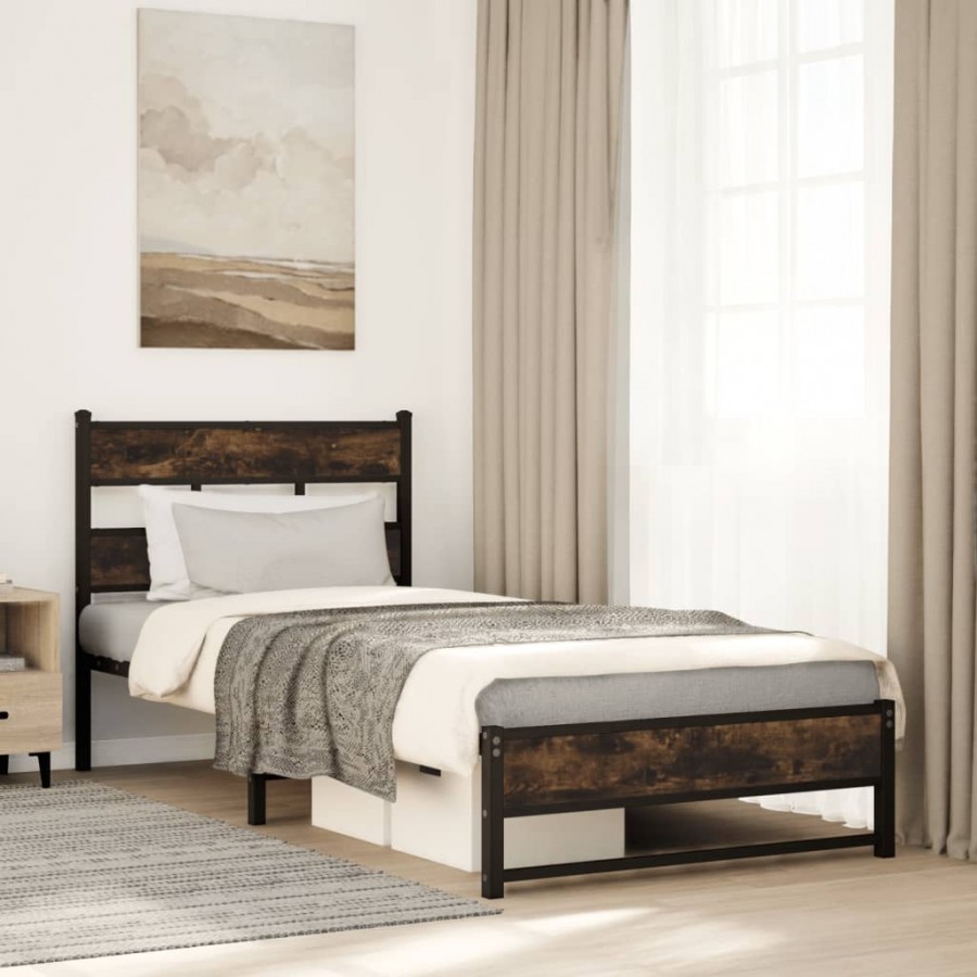 Cadre de lit en métal sans matelas chêne fumé 75x190 cm