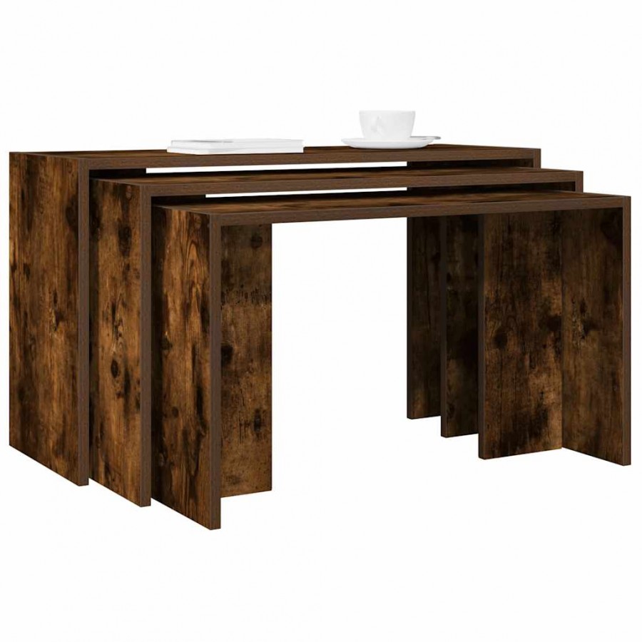 Tables gigognes 3 pcs chêne fumé bois d'ingénierie