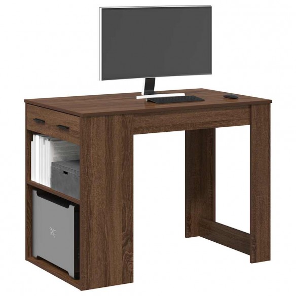 Bureau avec tiroir et étagère chêne marron bois d'ingénierie