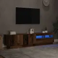 Meuble TV avec lumières LED vieux bois bois d'ingénierie
