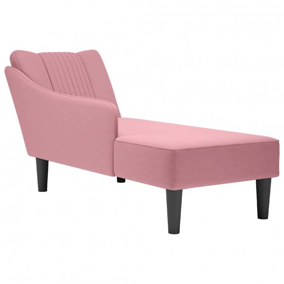 Fauteuil long avec accoudoir droit rose velours