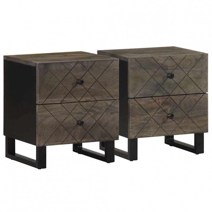 Tables de chevet 2 pcs noir 40x33x46 cm bois de manguier solide