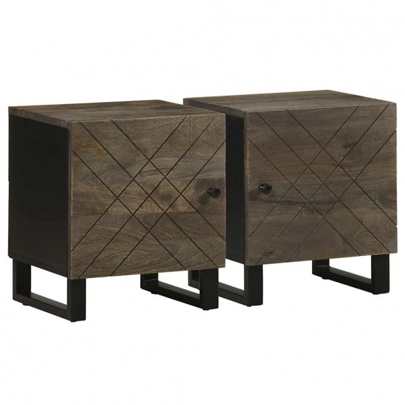 Tables de chevet 2 pcs noir 40x33x46 cm bois de manguier solide