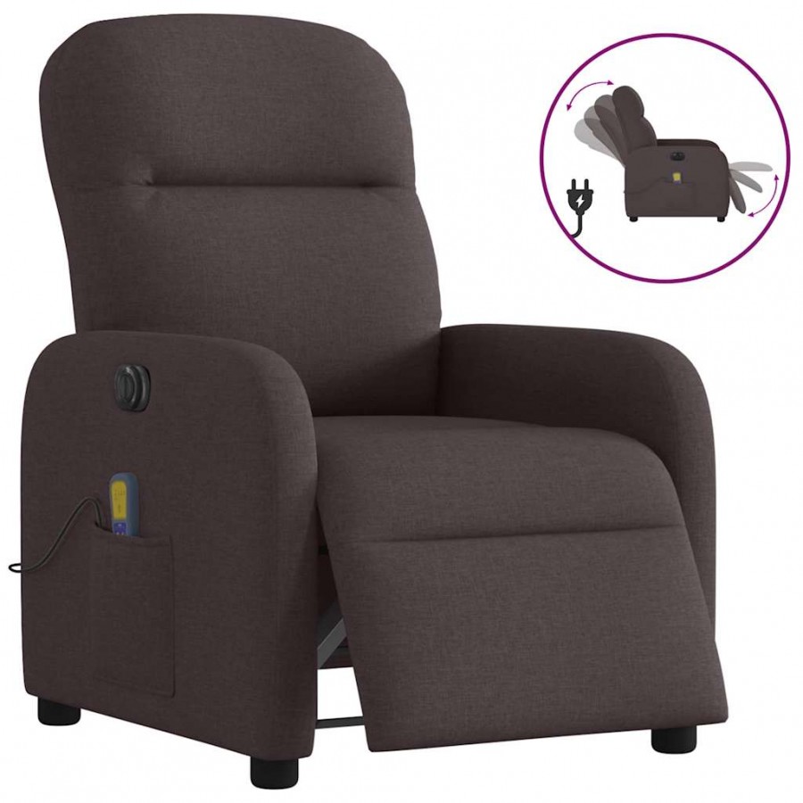 Fauteuil de massage inclinable électrique Marron foncé Tissu