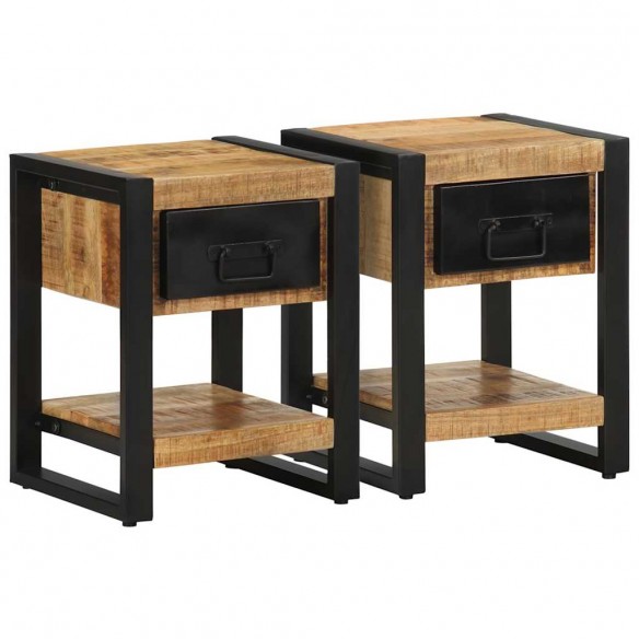 Tables de chevet 2 pcs bois de manguier massif brut