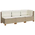 Canapé de jardin avec coussins 3 places beige résine tressée