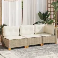 Canapé de jardin avec coussins 3 places beige résine tressée
