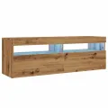 Meuble TV avec lumières LED chêne artisanal bois d'ingénierie
