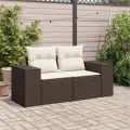 Canapé de jardin avec coussins 2 places marron résine tressée