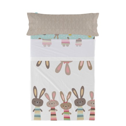 Set beddengoed HappyFriday Moshi Moshi Rabbit family Multicolour 2 Ond