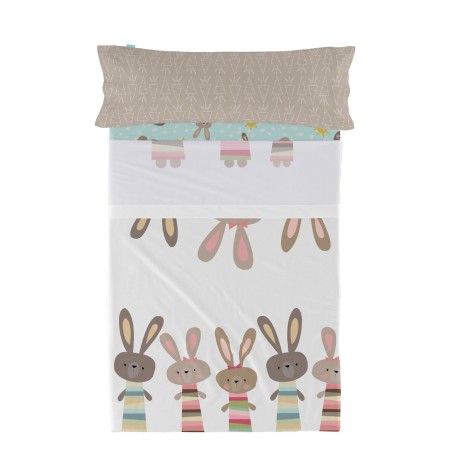 Set beddengoed HappyFriday Moshi Moshi Rabbit family Multicolour 2 Ond