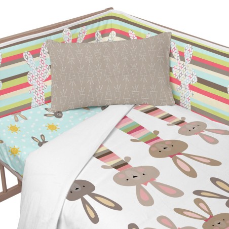 Cot protector HappyFriday Moshi Moshi Rabbit family Multicolour 210 x