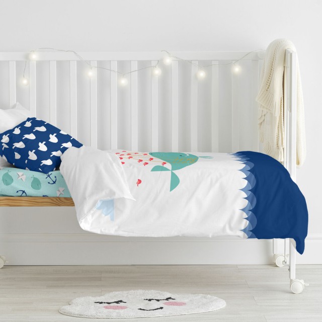 Parure de couette HappyFriday Moshi Moshi Whale Multicouleur Lit de b