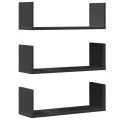 Étagères murales 3 pcs noir 58x18x18 cm bois d'ingénierie