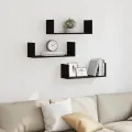 Étagères murales 3 pcs noir 58x18x18 cm bois d'ingénierie