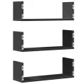Étagères murales 3 pcs noir 58x18x18 cm bois d'ingénierie