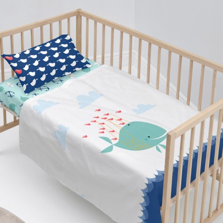Set beddengoed HappyFriday Moshi Moshi Whale Multicolour Wieg voor bab