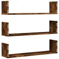 Étagères murales 3 pcs chêne fumé 80x18x18 cm bois d'ingénierie